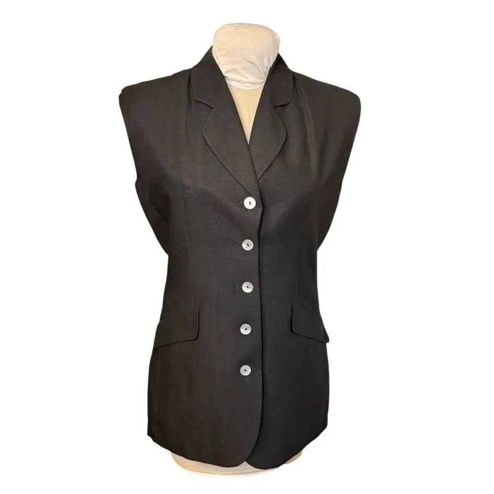 The Limited Collection Linen Blend Vest Lined Button Front Medium Black